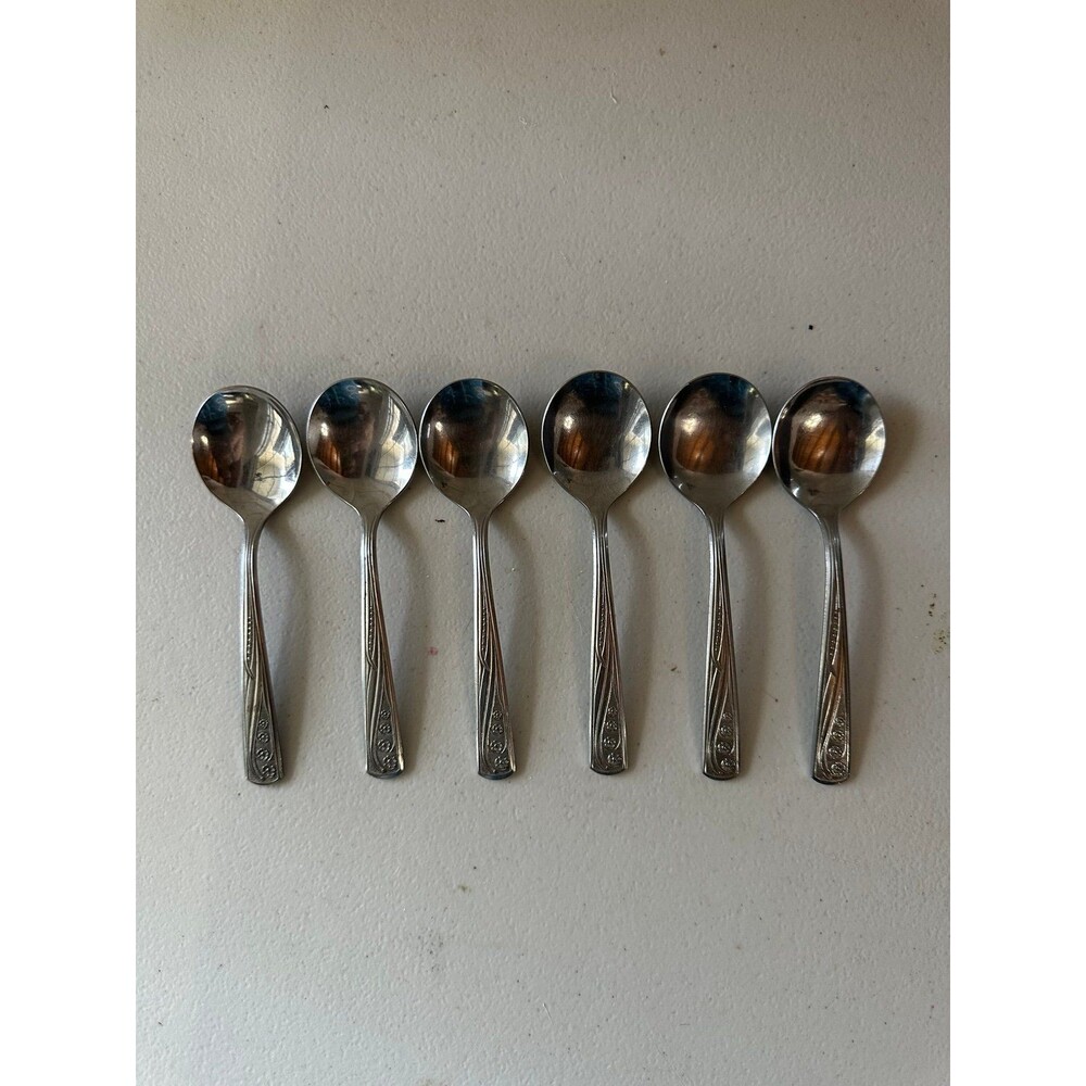 6 Vintage Stainless By Imperial Pageant Pattern Round Bowl Cream Soup Spoons Set